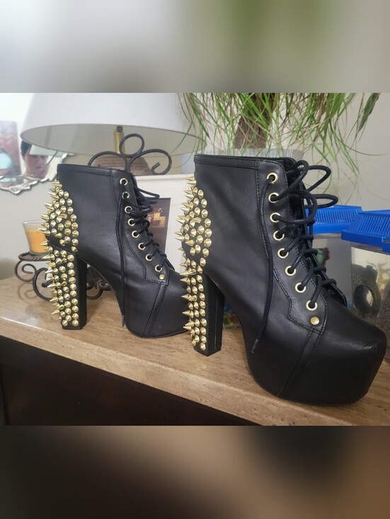 Jeffrey Campbell Shoes - Jeffrey Campbell LITA Black Leather Gold Spikes Booties Size 6